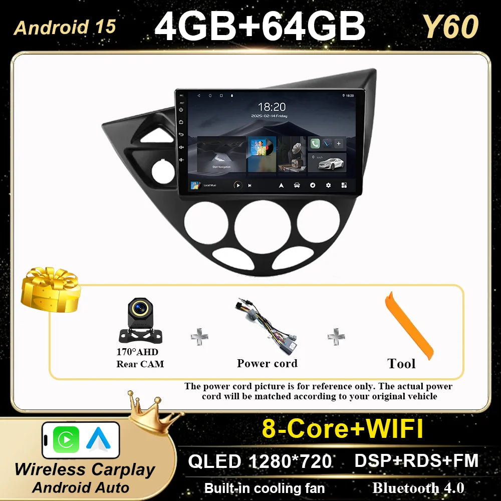 Android 15 Carplay For Ford Fiesta 1995 -2001 Focus MK1 1998-2004 Car High-Performance CPU GPS Navigation Touch Screen WIFI 4G