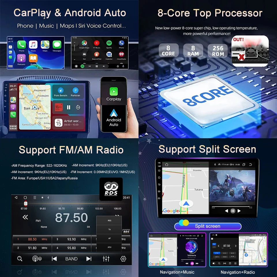 9 Inch 8 Core 4G BT DSP GPS Wireless Carplay Car Stereo Player Touch Screen Radio Android Multimedia For Ford Mondeo 3 2000~2007