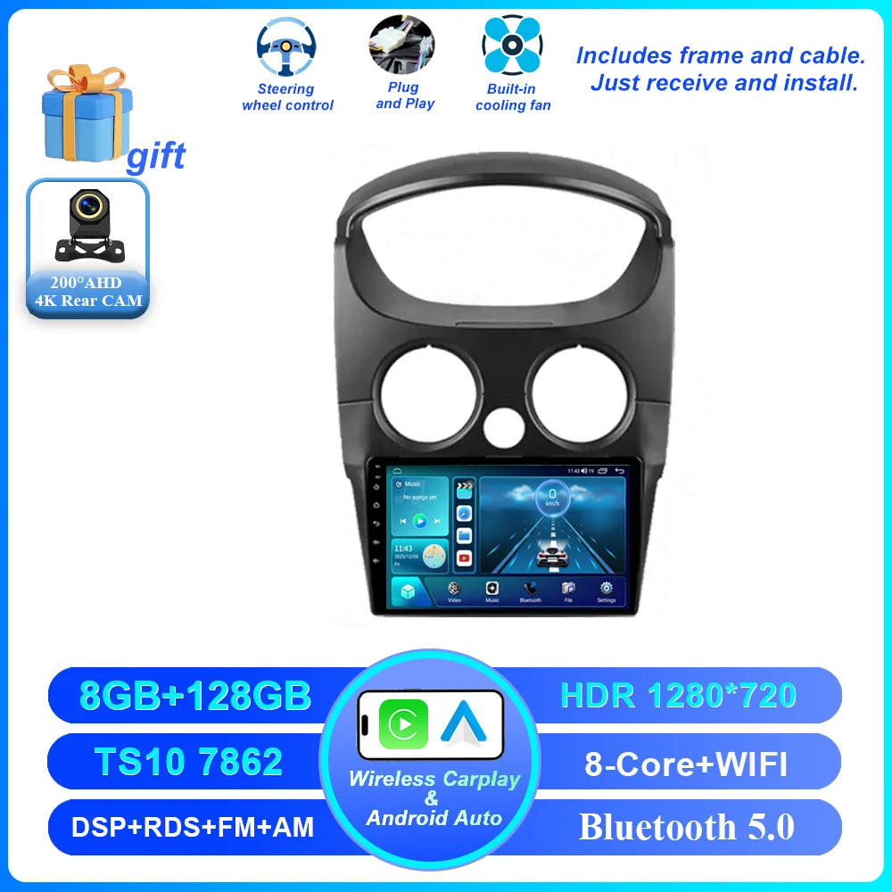 Car DVD Android 16 Radio Stereo For Chevrolet Spark M200 2005 -2009 High-Performance CPU QLED Screen Multimedia player NO 2Din