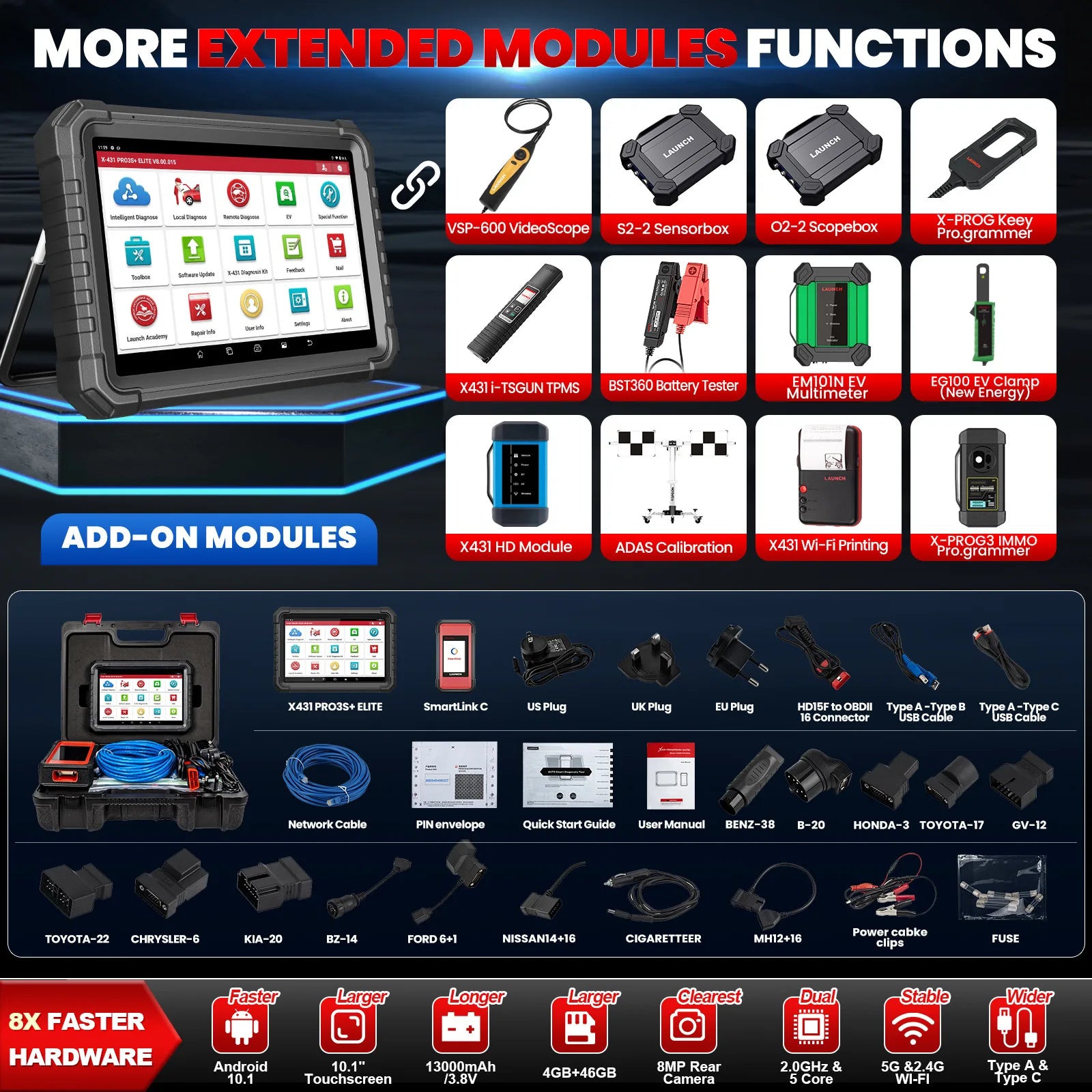 Professional  X431 PRO3 V+ ELITE Pro3s+ Elite EURO PRO4  2 Truck Diagnostic Tool Automotive Scanner Machine for Cars
