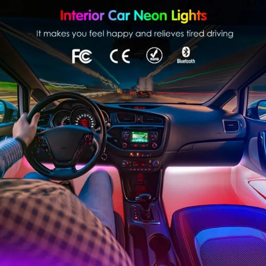 Interior Car Lights Car Accessories APP Control with Remote Music Sync Color Change RGB Under Dash Lighting with Charger 12V LE