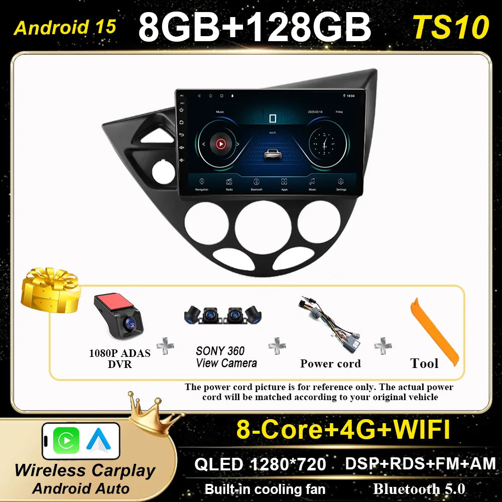 Android 15 Carplay For Ford Fiesta 1995 -2001 Focus MK1 1998-2004 Car High-Performance CPU GPS Navigation Touch Screen WIFI 4G