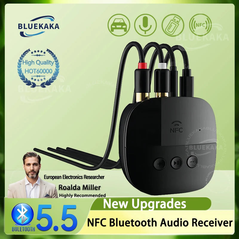 NFC Bluetooth 5.5 Audio Receiver 3.5mm AUX RCA USB U-Disk Stereo Music Wireless Adapter For Car Kit Speaker Amplifier With Mic