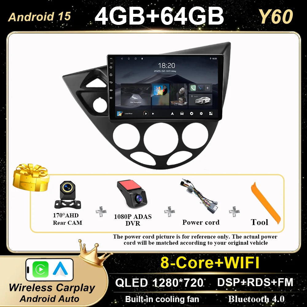 Android 15 Carplay For Ford Fiesta 1995 -2001 Focus MK1 1998-2004 Car High-Performance CPU GPS Navigation Touch Screen WIFI 4G
