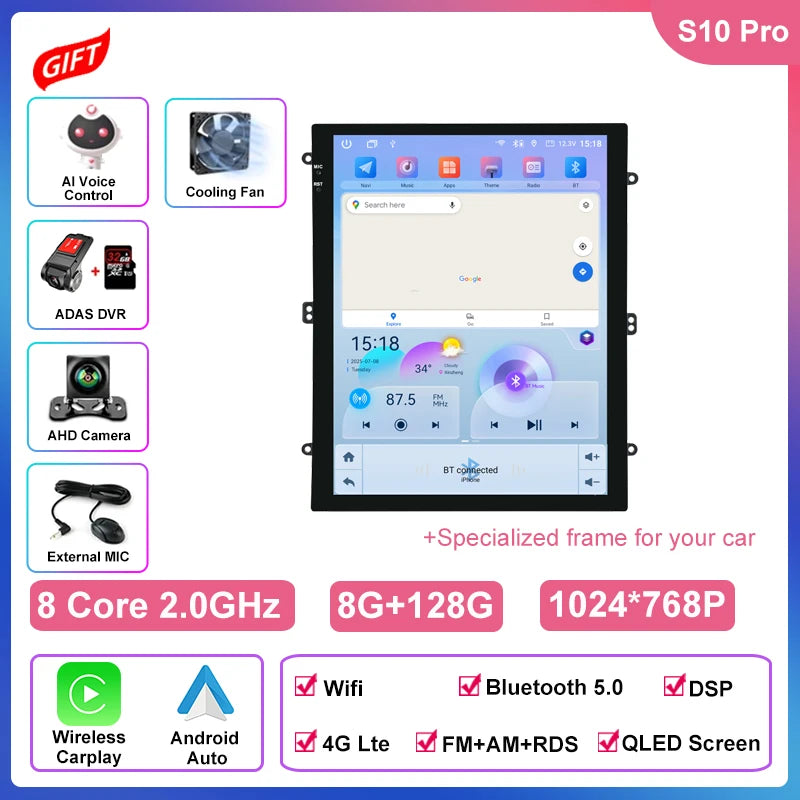 8 Core 4G Lte 9.7 Inch Android Car Multimedia Carplay Player Navigation GPS Radio Stereo Touch Screen for Jeep Compass 2017~2020