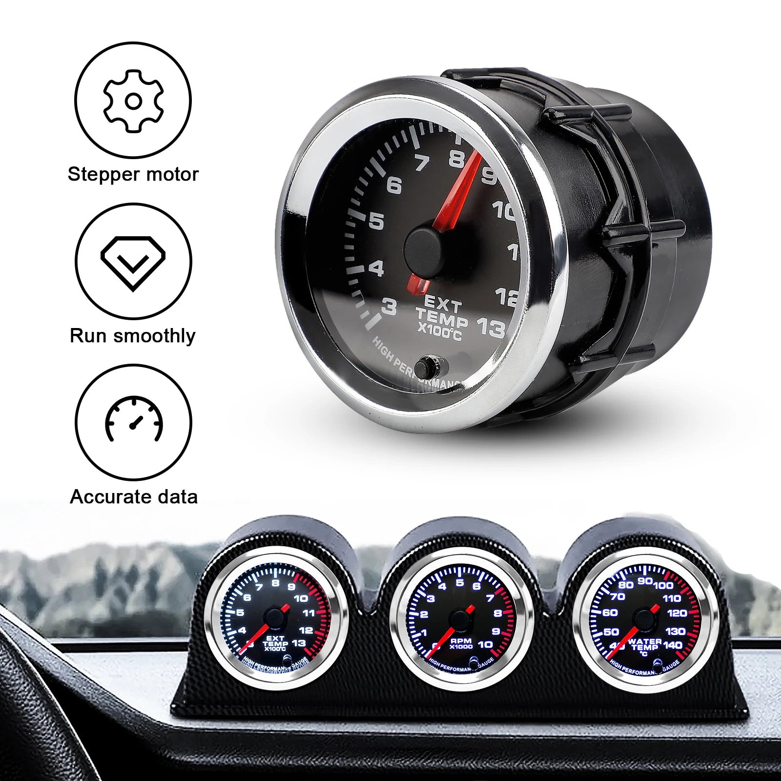 2'' 52mm Car High Performance Exhaust Gas Temp EGT Gauge kit 300-1300 Celsius 7 Colors Pointer egt Meter With Stepper Motor