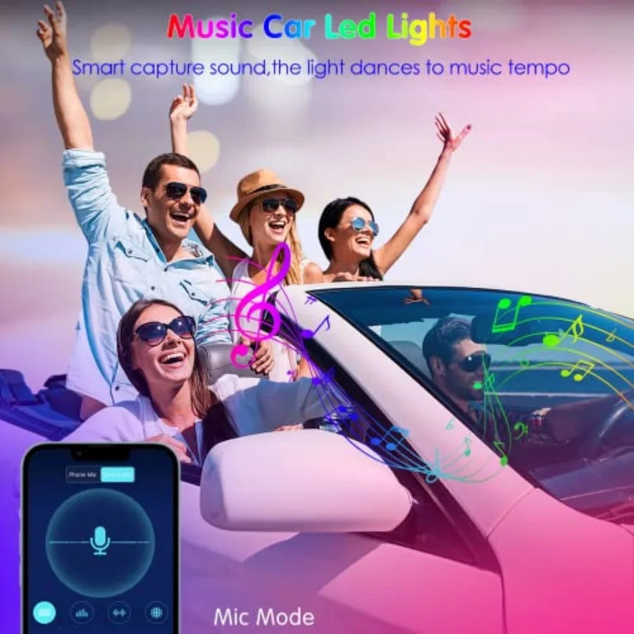 Interior Car Lights Car Accessories APP Control with Remote Music Sync Color Change RGB Under Dash Lighting with Charger 12V LE