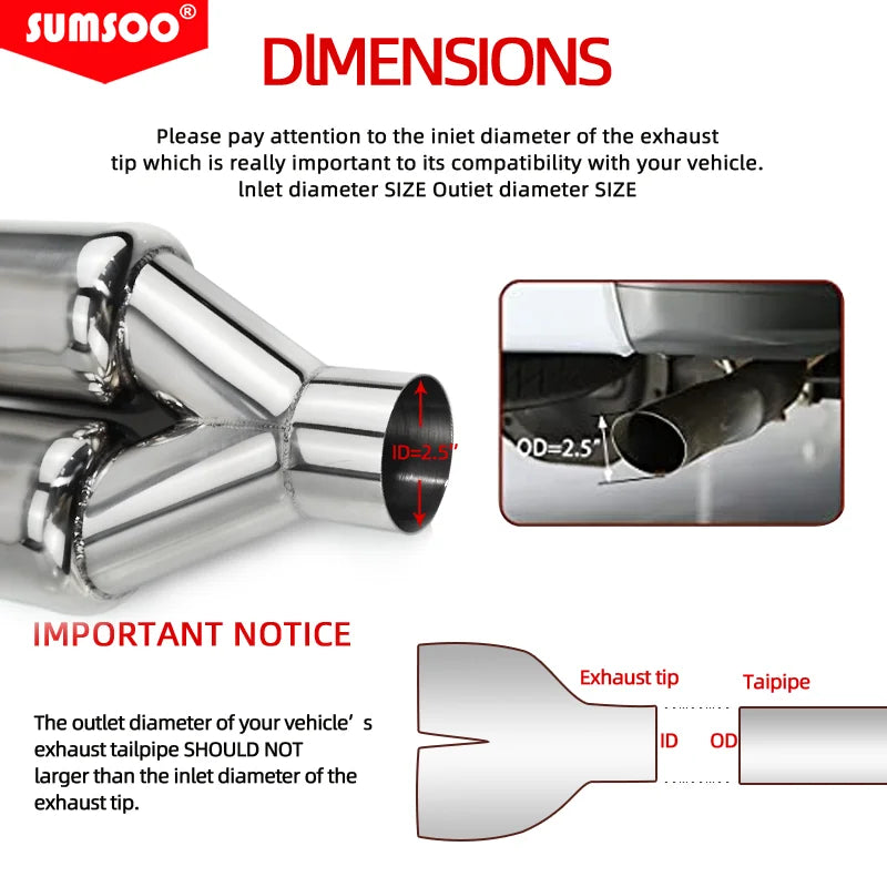 Genuine Sumsoo Double Exhaust Tip Stainless Steel Straight Edge Polished Silver Welding Muffler Tail Pipe