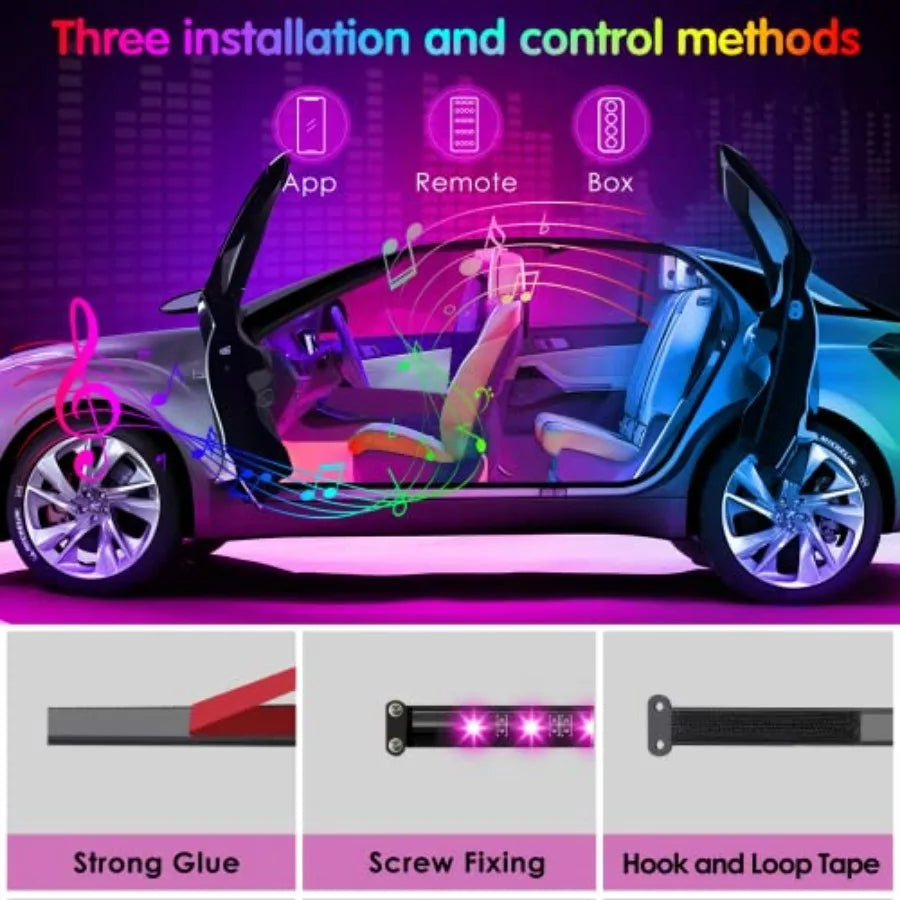 Interior Car Lights Car Accessories APP Control with Remote Music Sync Color Change RGB Under Dash Lighting with Charger 12V LE