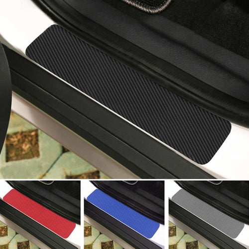 4Pc Black Car Door Plate Stickers Carbon Fiber