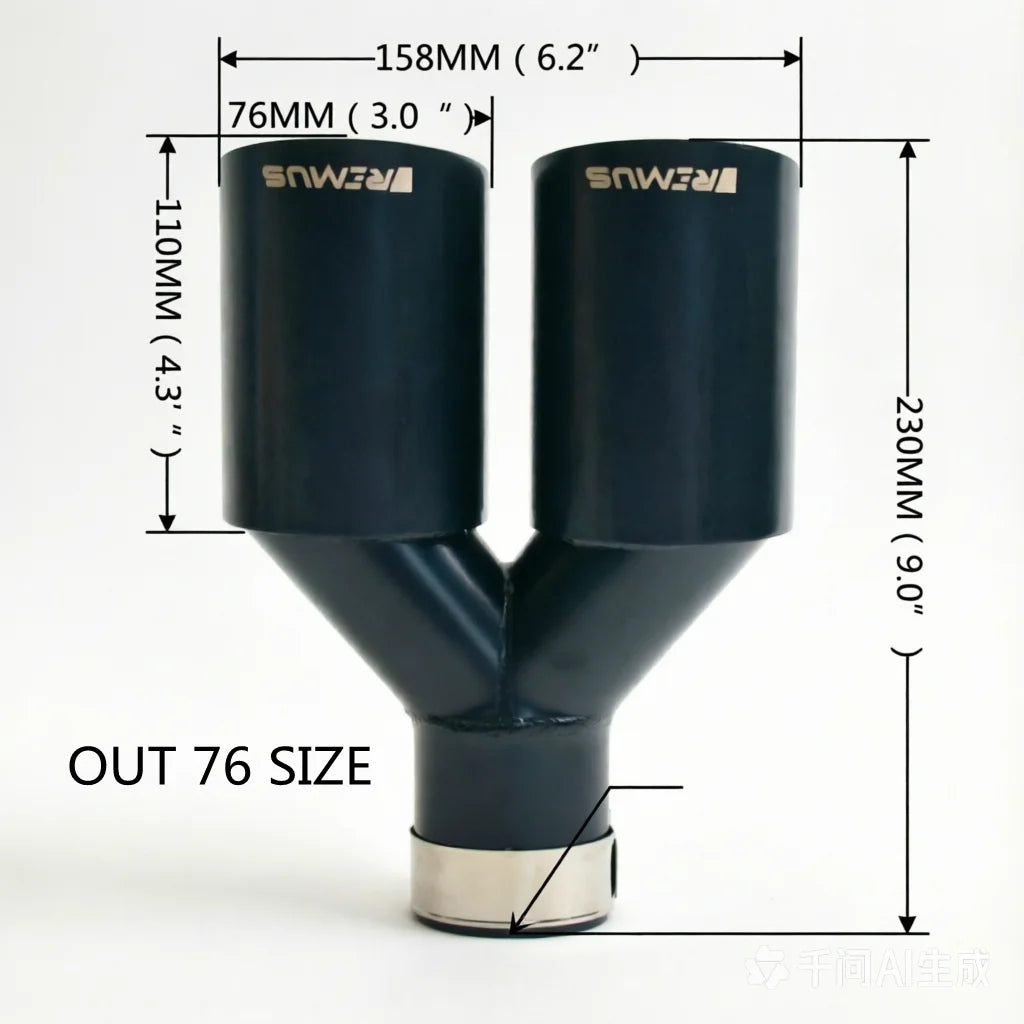 RMUS 304 Stainless Steel Dual Exit Exhaust Tips – Angled Cut, Gloss Black Finish, Universal Fit for Euro Cars (OE-Style Perform