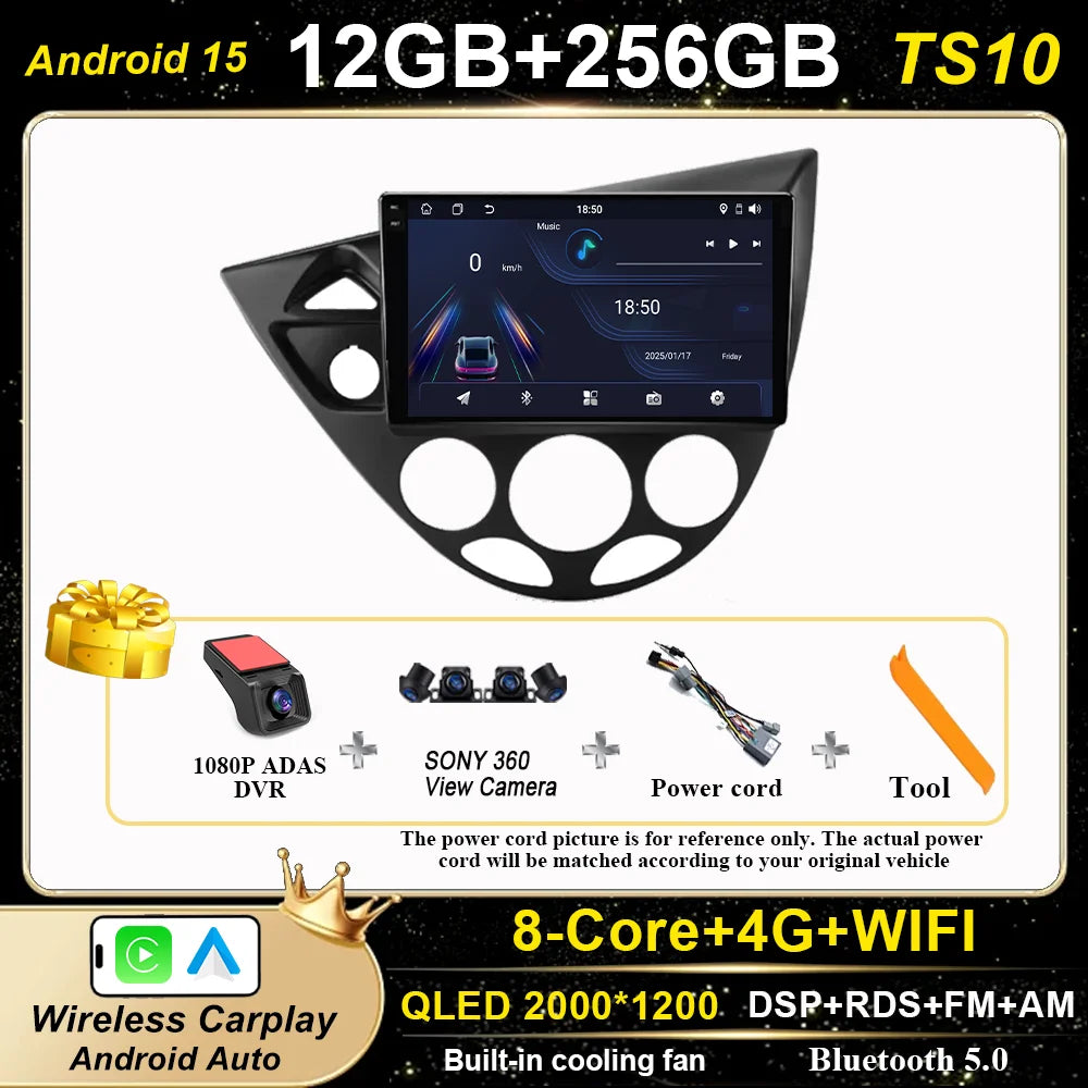 Android 15 Carplay For Ford Fiesta 1995 -2001 Focus MK1 1998-2004 Car High-Performance CPU GPS Navigation Touch Screen WIFI 4G