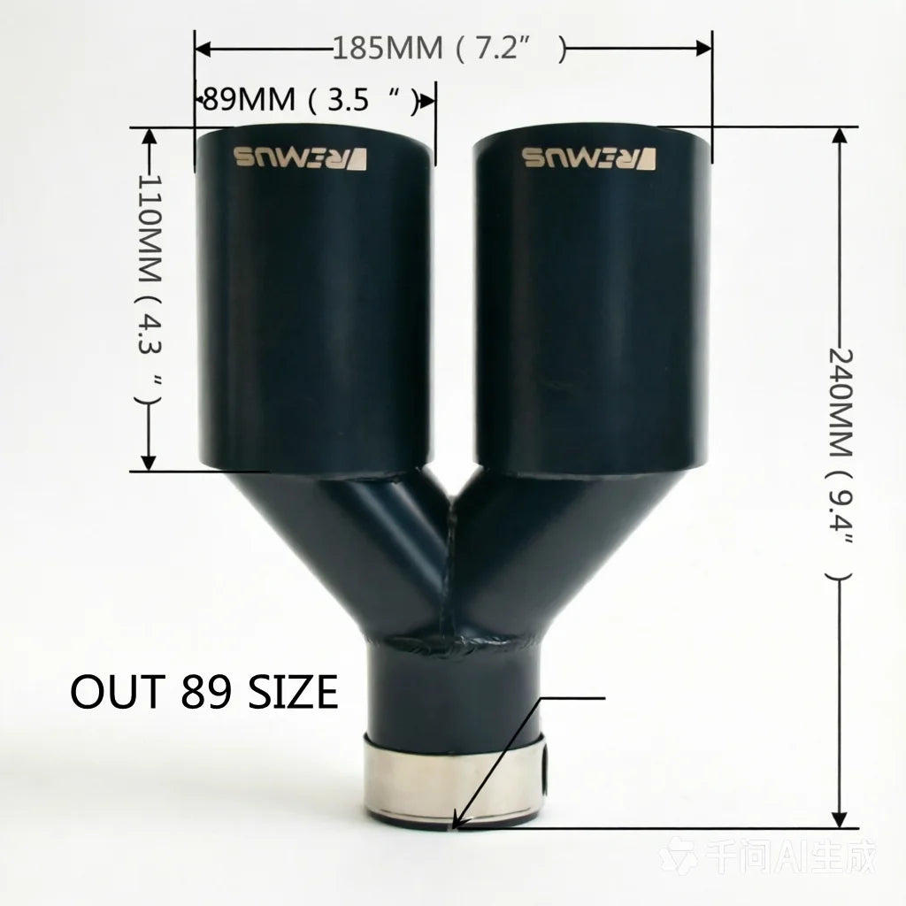 RMUS 304 Stainless Steel Dual Exit Exhaust Tips – Angled Cut, Gloss Black Finish, Universal Fit for Euro Cars (OE-Style Perform
