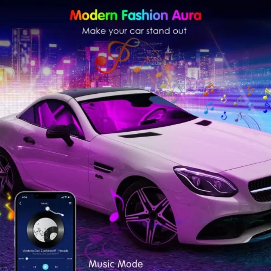 Interior Car Lights Car Accessories APP Control with Remote Music Sync Color Change RGB Under Dash Lighting with Charger 12V LE