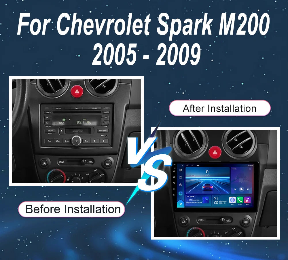 Car DVD Android 16 Radio Stereo For Chevrolet Spark M200 2005 -2009 High-Performance CPU QLED Screen Multimedia player NO 2Din
