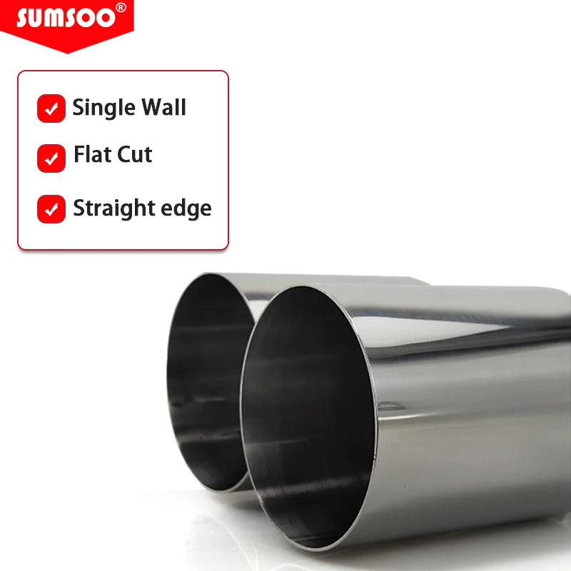 Genuine Sumsoo Double Exhaust Tip Stainless Steel Straight Edge Polished Silver Welding Muffler Tail Pipe