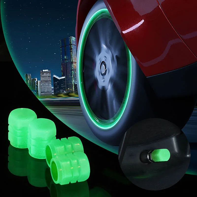 4 Pcs Valves Stem Caps Tire Valves Caps Universal Sparkling Illuminated Luminous Valves Nozzles Self-luminous Stem Cover Decor