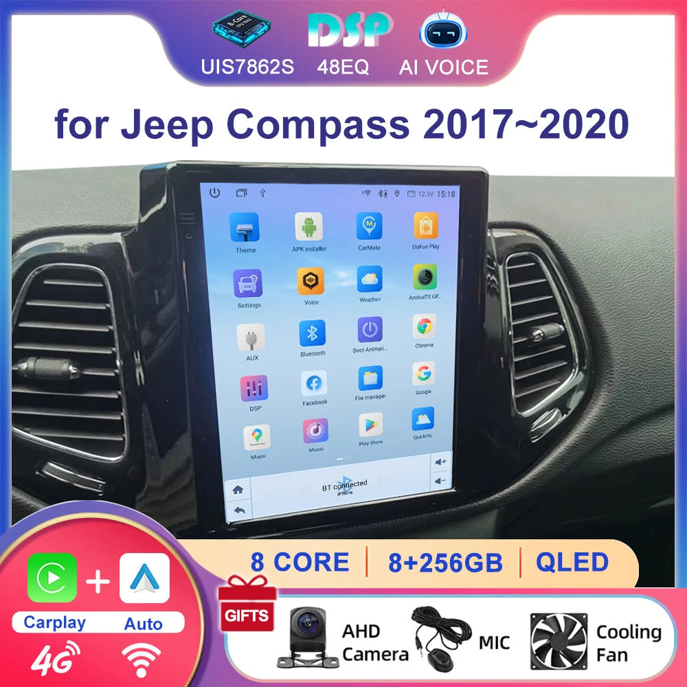 8 Core 4G Lte 9.7 Inch Android Car Multimedia Carplay Player Navigation GPS Radio Stereo Touch Screen for Jeep Compass 2017~2020