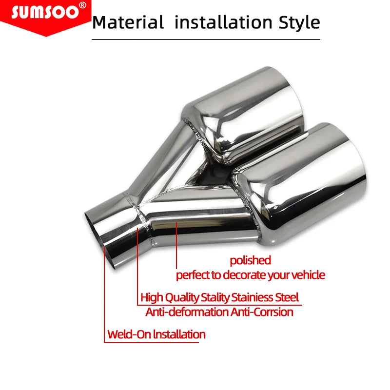 Genuine Sumsoo Double Exhaust Tip Stainless Steel Straight Edge Polished Silver Welding Muffler Tail Pipe