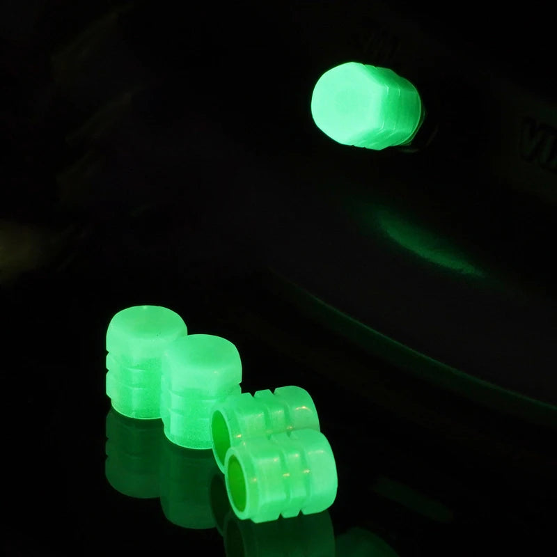 4 Pcs Valves Stem Caps Tire Valves Caps Universal Sparkling Illuminated Luminous Valves Nozzles Self-luminous Stem Cover Decor