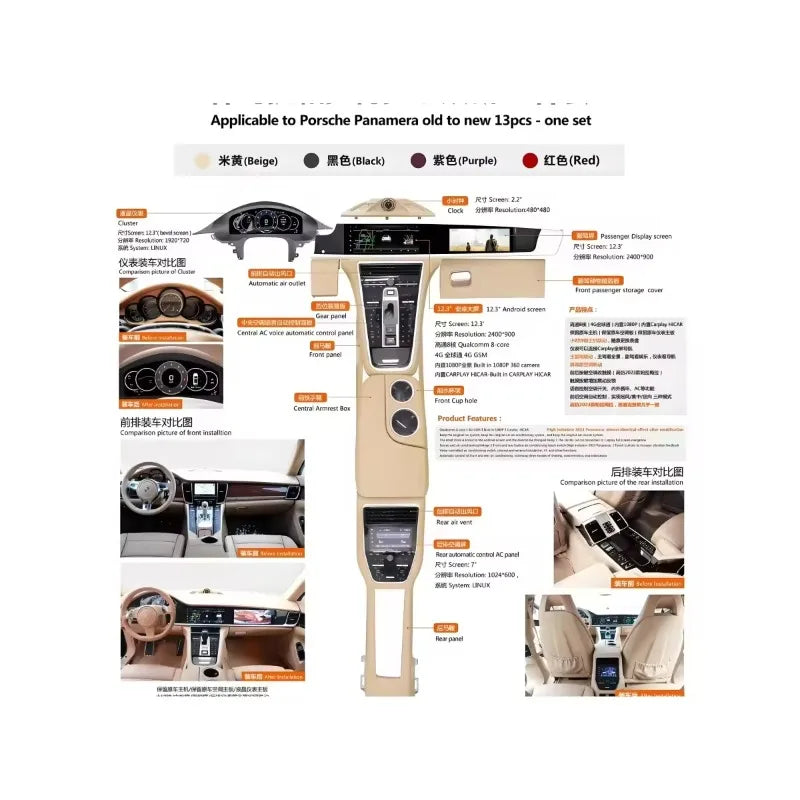 Car Upgrade Kit 971 Center Console Dashboard Car Modification Center Screen Automotive Interior for 2010-2016 970