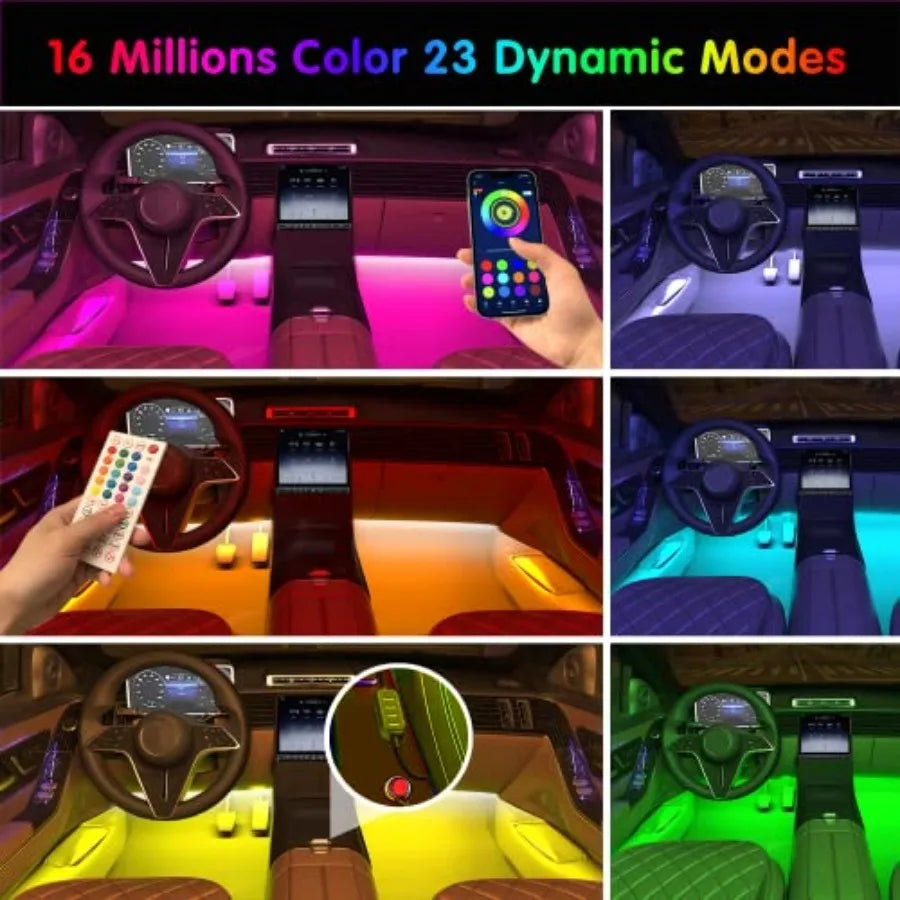 Interior Car Lights Car Accessories APP Control with Remote Music Sync Color Change RGB Under Dash Lighting with Charger 12V LE