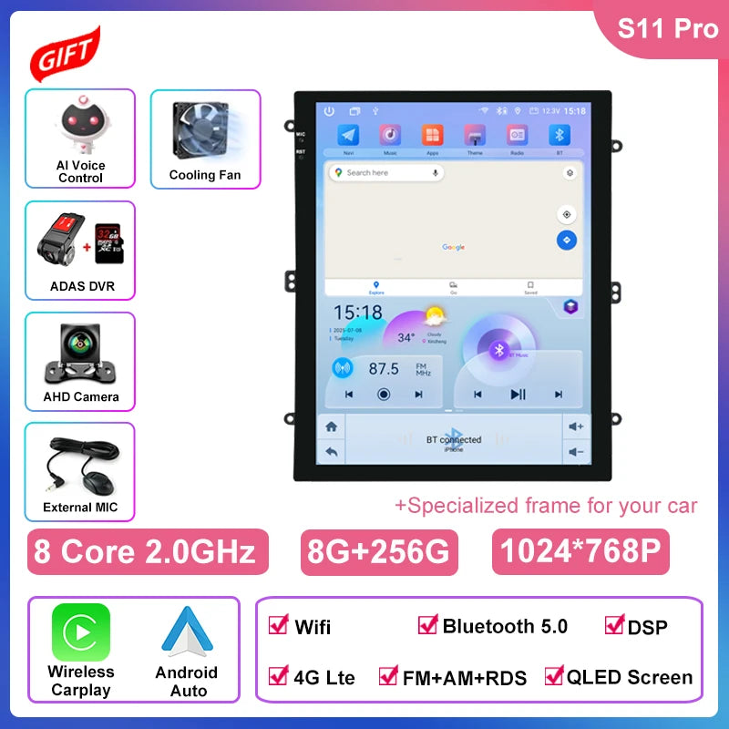 8 Core 4G Lte 9.7 Inch Android Car Multimedia Carplay Player Navigation GPS Radio Stereo Touch Screen for Jeep Compass 2017~2020