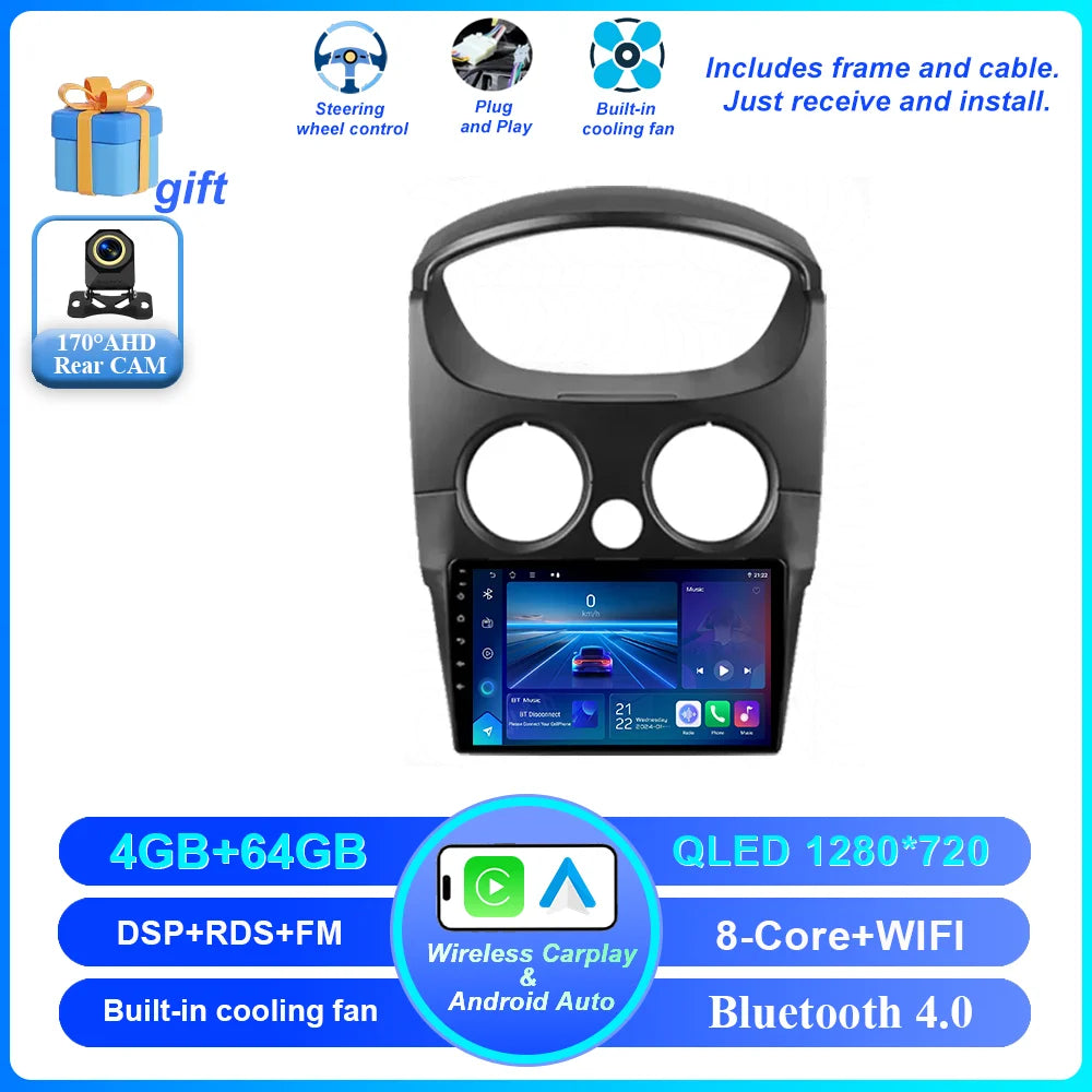 Car DVD Android 16 Radio Stereo For Chevrolet Spark M200 2005 -2009 High-Performance CPU QLED Screen Multimedia player NO 2Din