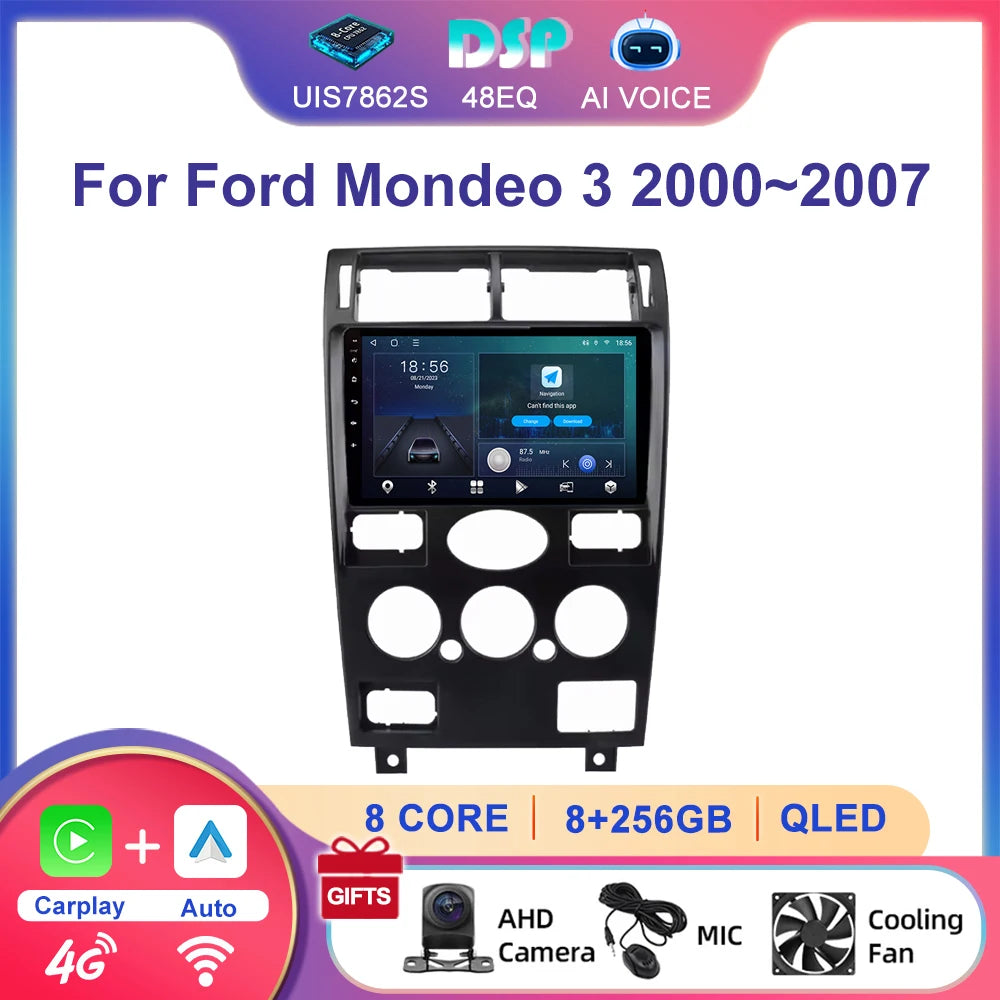 9 Inch 8 Core 4G BT DSP GPS Wireless Carplay Car Stereo Player Touch Screen Radio Android Multimedia For Ford Mondeo 3 2000~2007