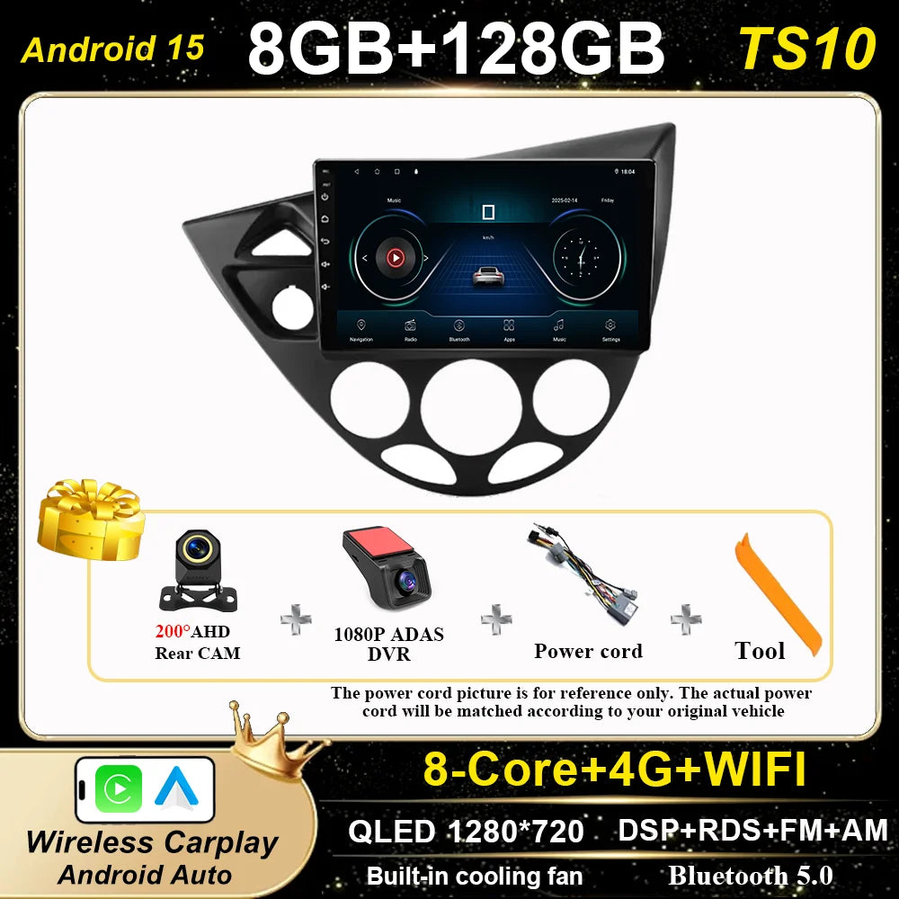 Android 15 Carplay For Ford Fiesta 1995 -2001 Focus MK1 1998-2004 Car High-Performance CPU GPS Navigation Touch Screen WIFI 4G