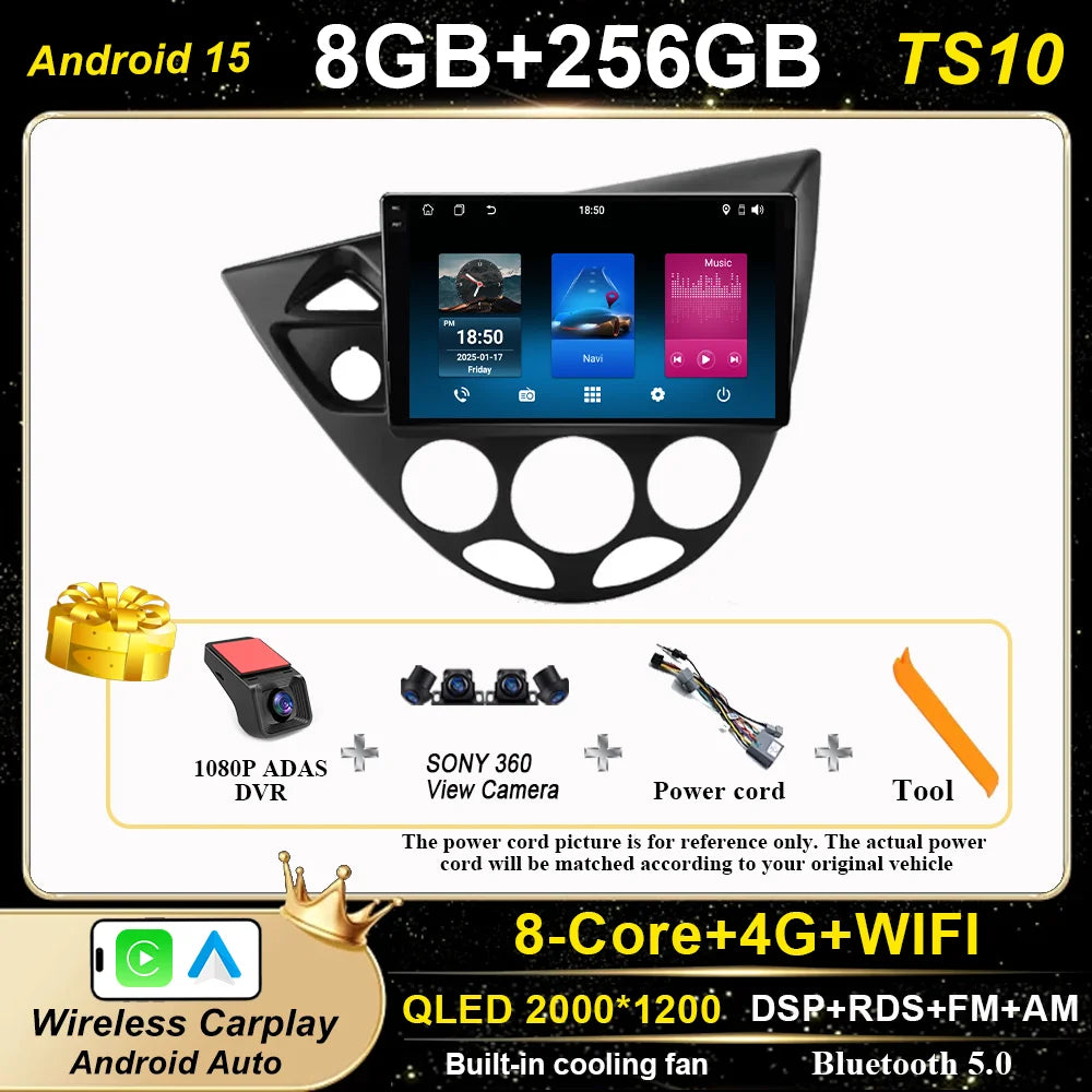 Android 15 Carplay For Ford Fiesta 1995 -2001 Focus MK1 1998-2004 Car High-Performance CPU GPS Navigation Touch Screen WIFI 4G