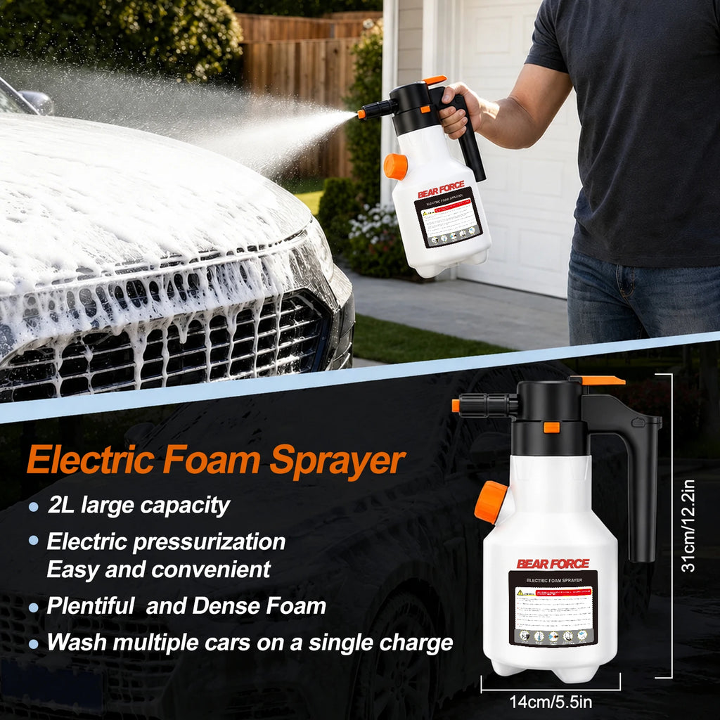2L Electric Foam Sprayer, 3000mAh USB Rechargeable with Side Pour Spout, Foam Cannon for Car Wash Auto Detailing Garden Cleaning