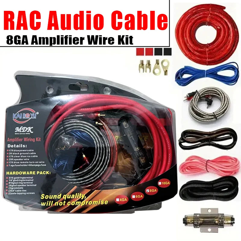 8GA Amplifier Audio Speaker Wiring Kit Car Audio RCA Line with 60 Amp Fuse Holder Car Modification Accessories Cable