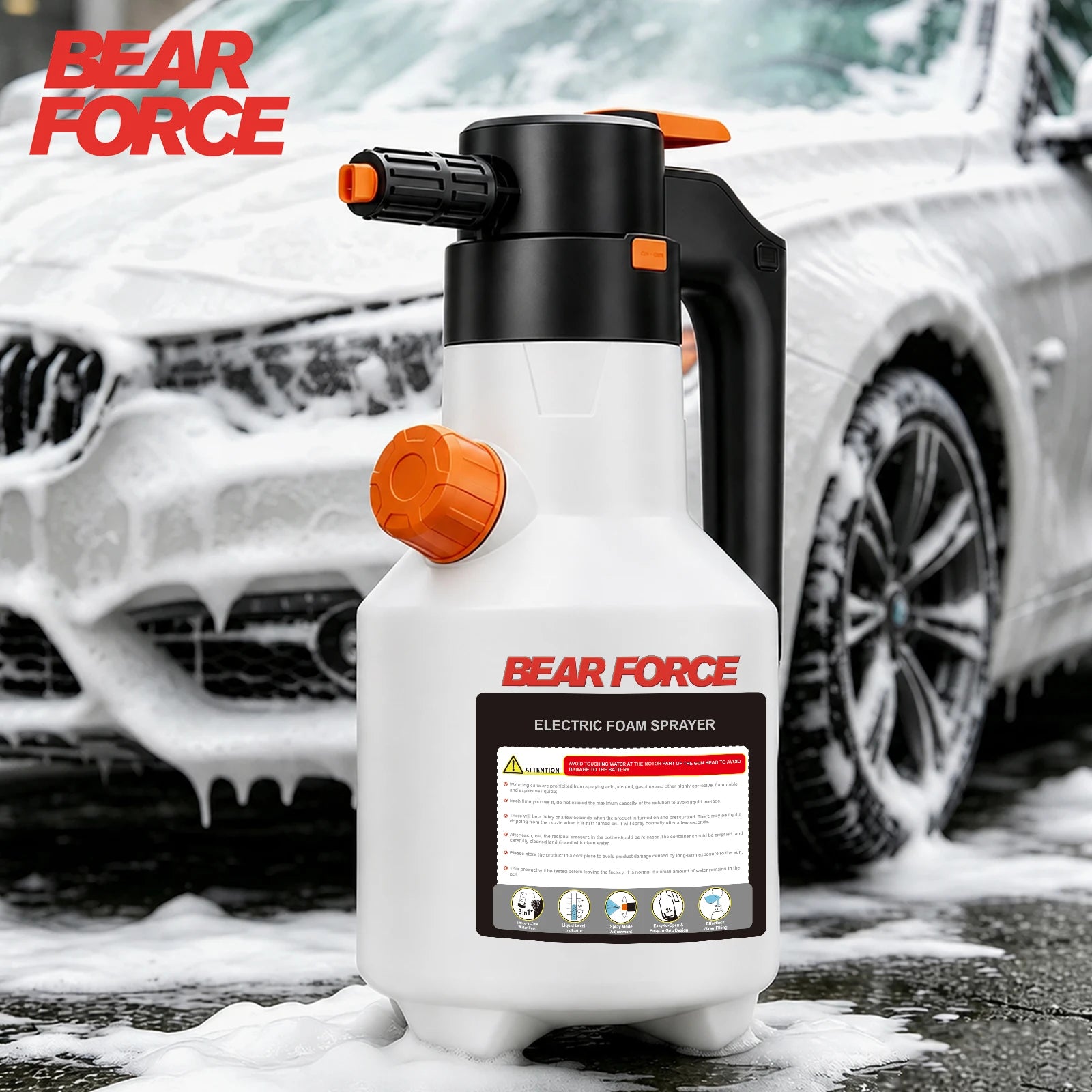 2L Electric Foam Sprayer, 3000mAh USB Rechargeable with Side Pour Spout, Foam Cannon for Car Wash Auto Detailing Garden Cleaning