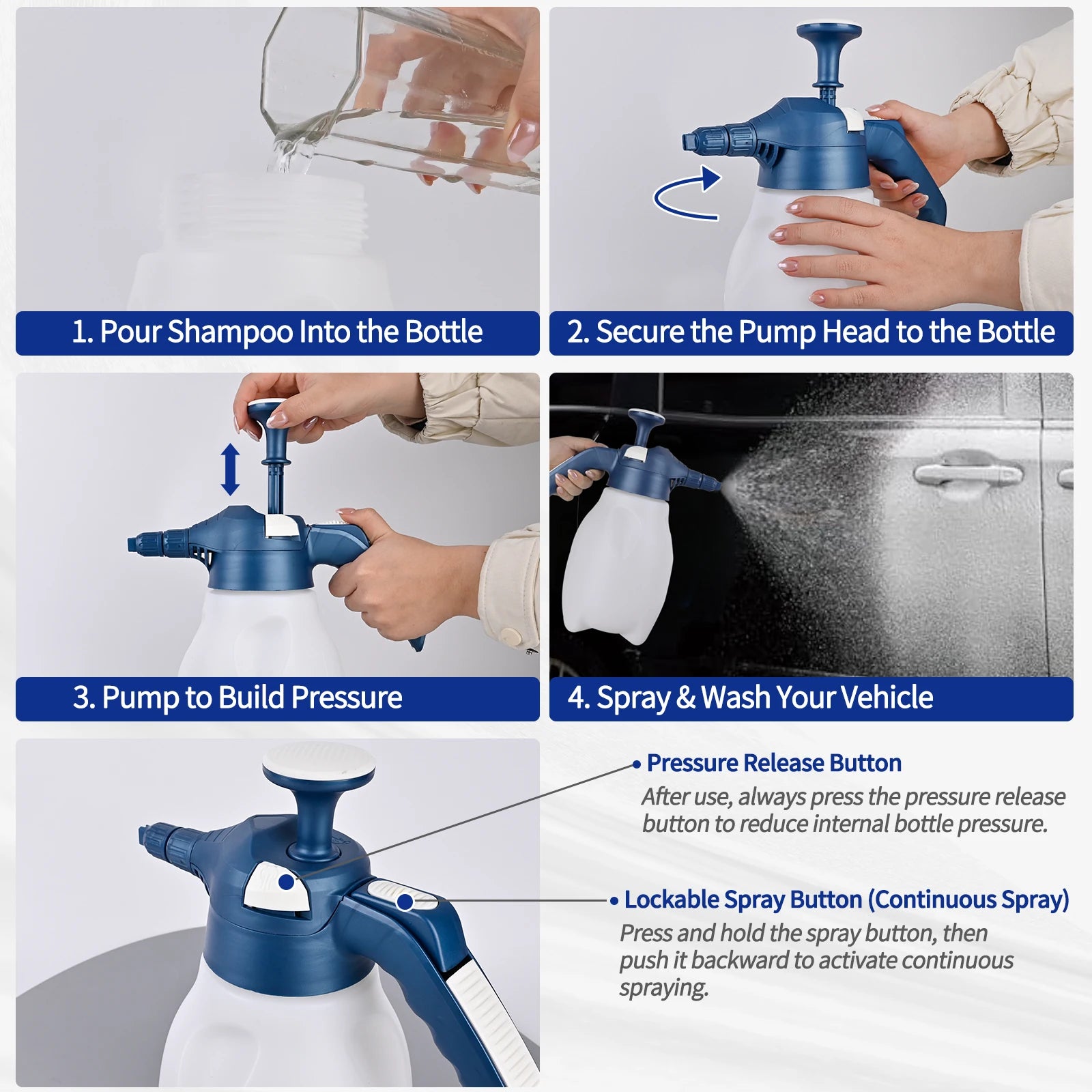 BEAR FORCE Foam Pump Blaster (68oz/2L) Multi-Purpose Hand Pump Foam Sprayer with Dual Adjustable Nozzles Perfect for Car Washing