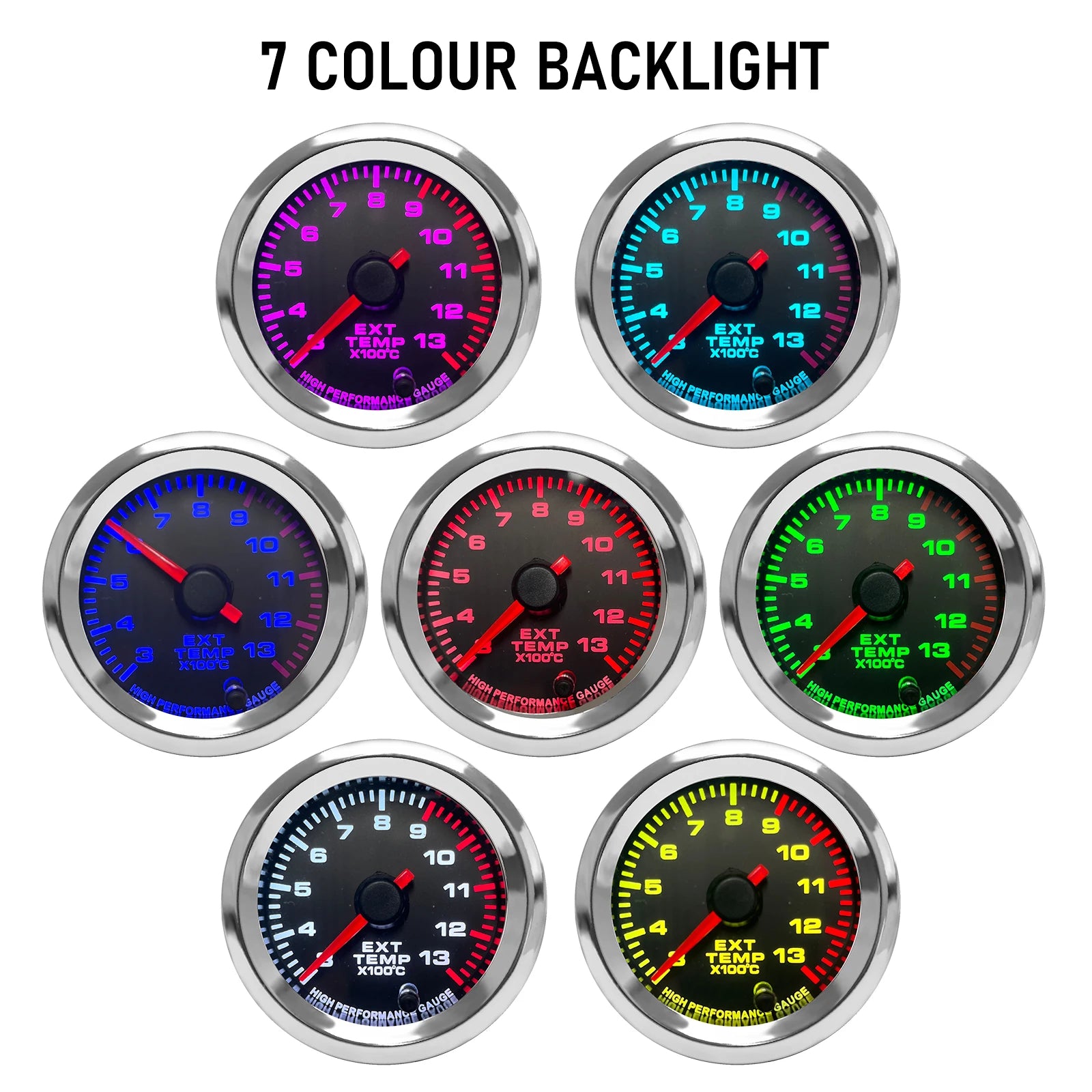 2'' 52mm Car High Performance Exhaust Gas Temp EGT Gauge kit 300-1300 Celsius 7 Colors Pointer egt Meter With Stepper Motor