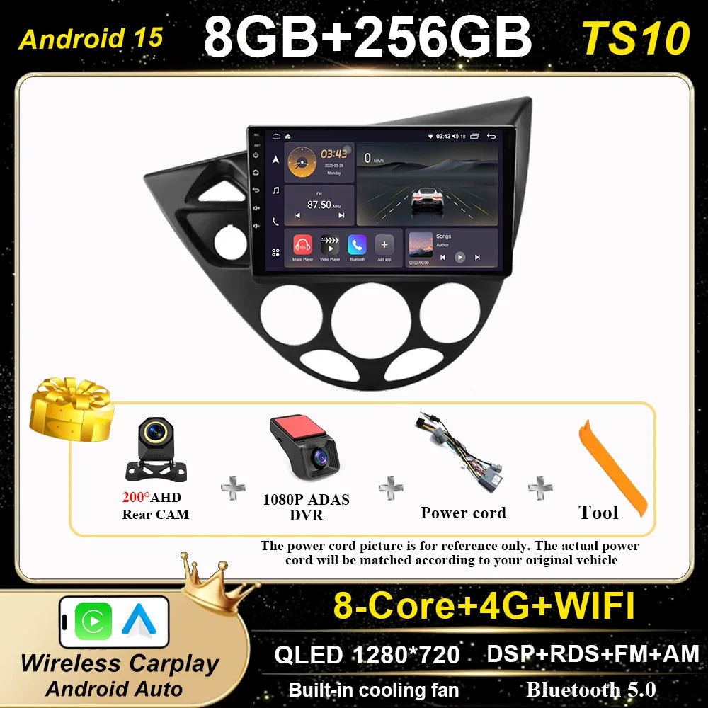 Android 15 Carplay For Ford Fiesta 1995 -2001 Focus MK1 1998-2004 Car High-Performance CPU GPS Navigation Touch Screen WIFI 4G