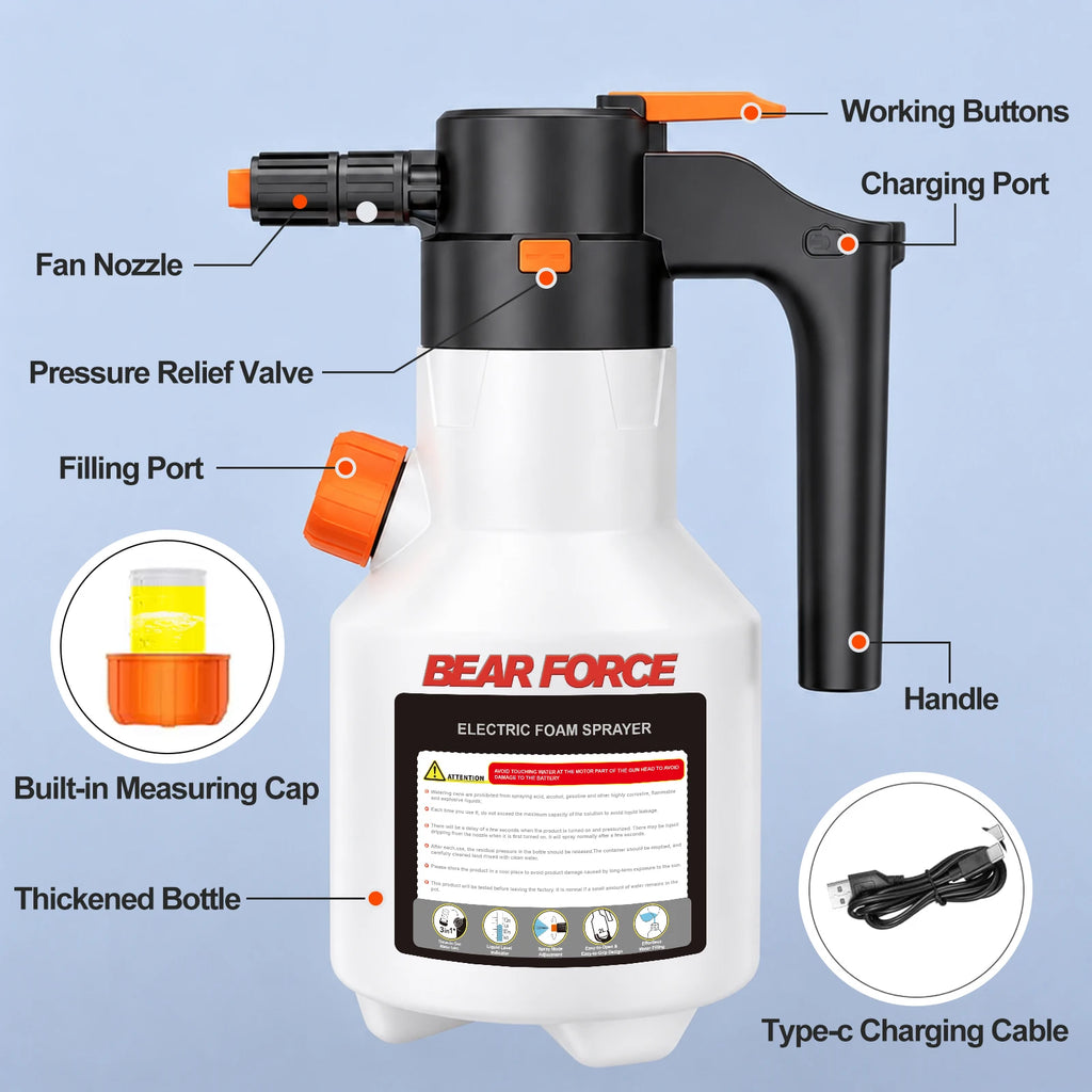 2L Electric Foam Sprayer, 3000mAh USB Rechargeable with Side Pour Spout, Foam Cannon for Car Wash Auto Detailing Garden Cleaning