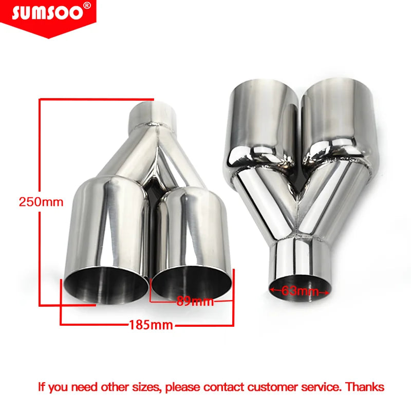 Genuine Sumsoo Double Exhaust Tip Stainless Steel Straight Edge Polished Silver Welding Muffler Tail Pipe