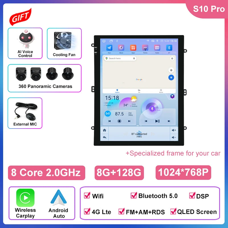 8 Core 4G Lte 9.7 Inch Android Car Multimedia Carplay Player Navigation GPS Radio Stereo Touch Screen for Jeep Compass 2017~2020