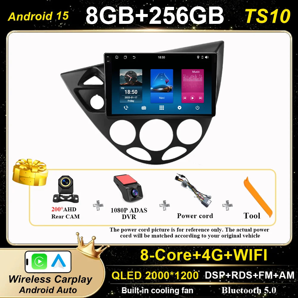 Android 15 Carplay For Ford Fiesta 1995 -2001 Focus MK1 1998-2004 Car High-Performance CPU GPS Navigation Touch Screen WIFI 4G