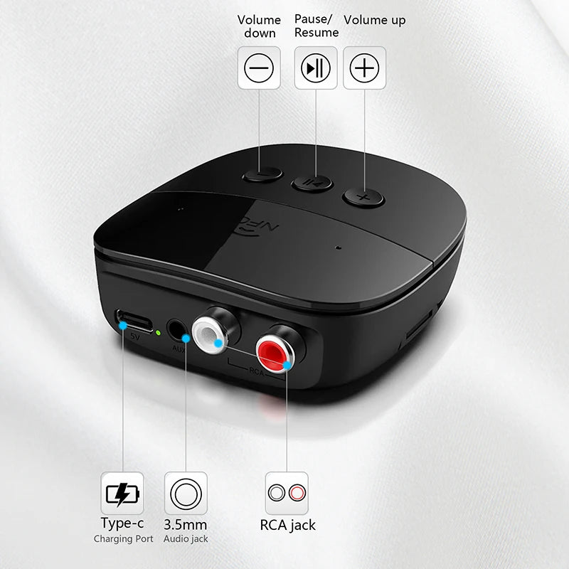 NFC Bluetooth 5.5 Audio Receiver 3.5mm AUX RCA USB U-Disk Stereo Music Wireless Adapter For Car Kit Speaker Amplifier With Mic
