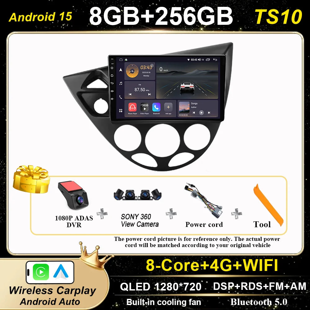 Android 15 Carplay For Ford Fiesta 1995 -2001 Focus MK1 1998-2004 Car High-Performance CPU GPS Navigation Touch Screen WIFI 4G