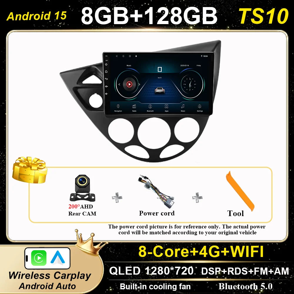 Android 15 Carplay For Ford Fiesta 1995 -2001 Focus MK1 1998-2004 Car High-Performance CPU GPS Navigation Touch Screen WIFI 4G