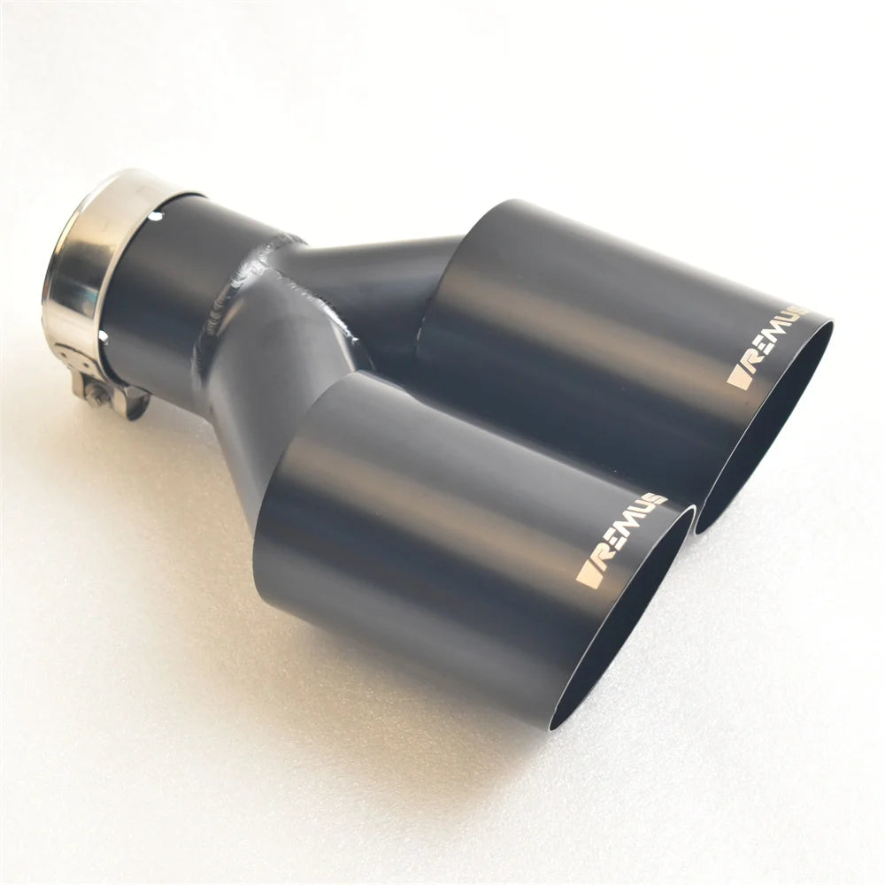 RMUS 304 Stainless Steel Dual Exit Exhaust Tips – Angled Cut, Gloss Black Finish, Universal Fit for Euro Cars (OE-Style Perform