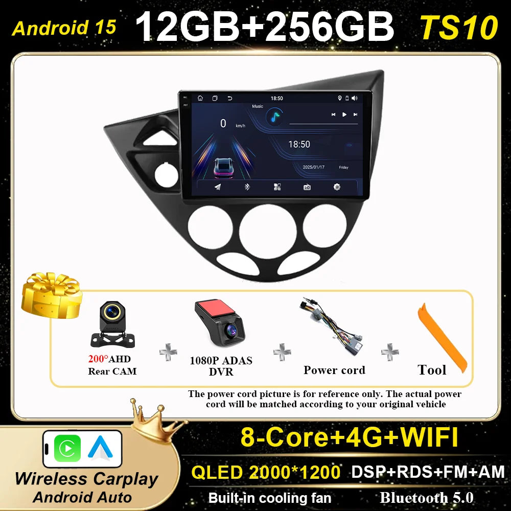 Android 15 Carplay For Ford Fiesta 1995 -2001 Focus MK1 1998-2004 Car High-Performance CPU GPS Navigation Touch Screen WIFI 4G