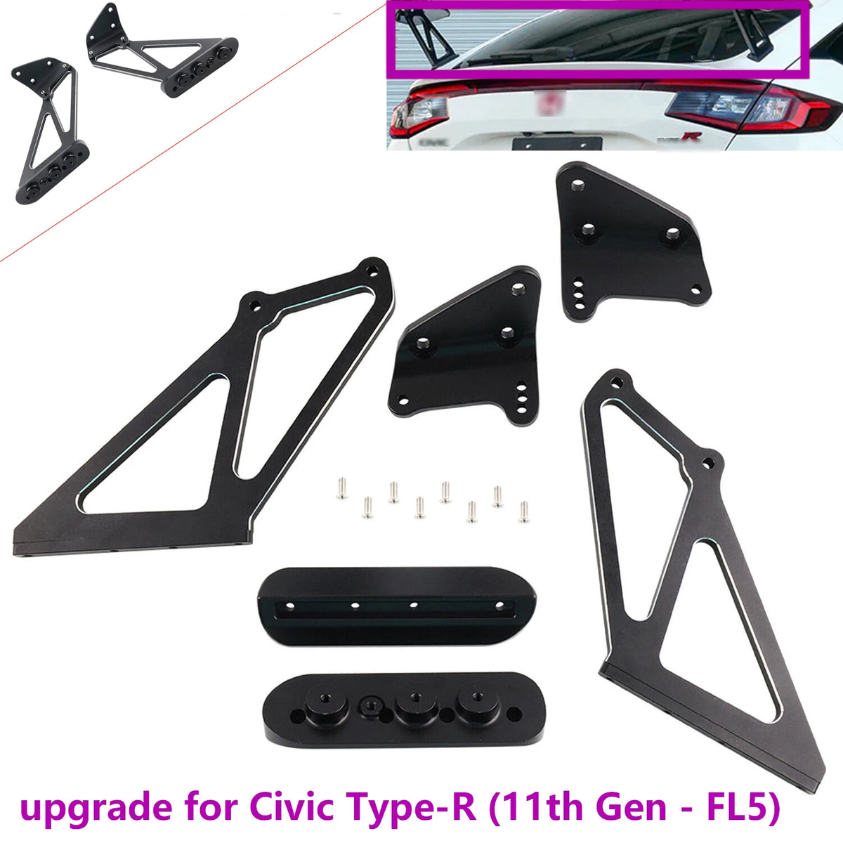 Rear High Mount Rear Wing Bracket Stay Kit for Honda Civic Type R FL5 Car Accessories 2023 2024 2025 Supply Performance Styling