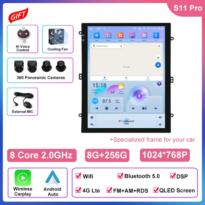 8 Core 4G Lte 9.7 Inch Android Car Multimedia Carplay Player Navigation GPS Radio Stereo Touch Screen for Jeep Compass 2017~2020