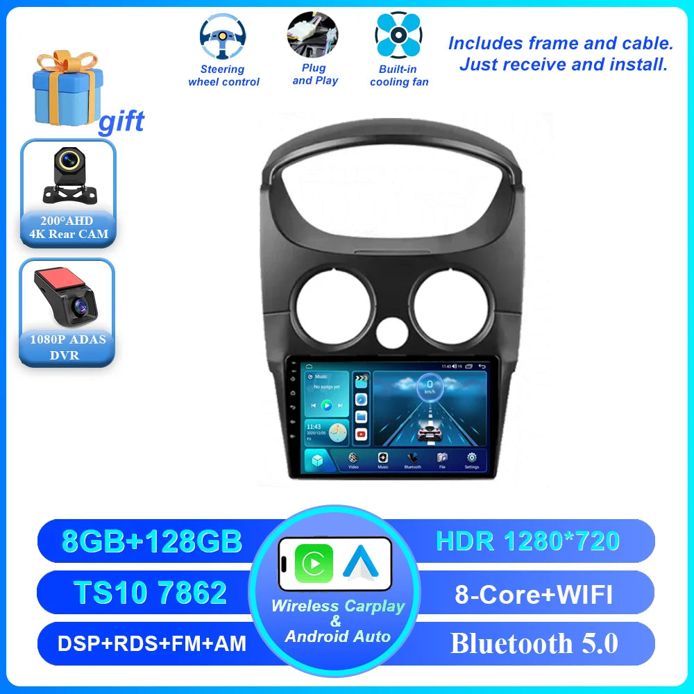 Car DVD Android 16 Radio Stereo For Chevrolet Spark M200 2005 -2009 High-Performance CPU QLED Screen Multimedia player NO 2Din