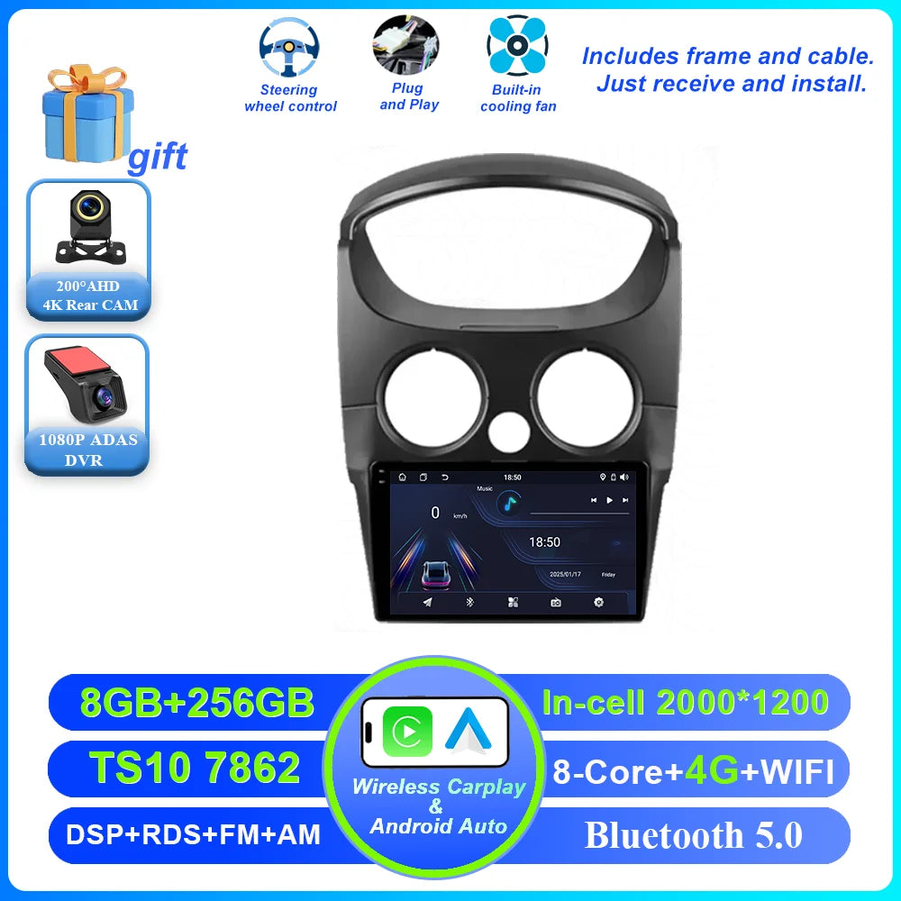 Car DVD Android 16 Radio Stereo For Chevrolet Spark M200 2005 -2009 High-Performance CPU QLED Screen Multimedia player NO 2Din